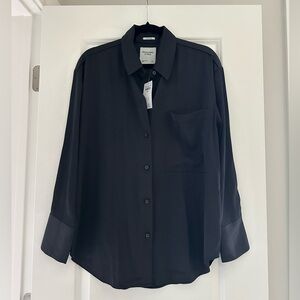 Abercrombie & Fitch Oversized Black Satin Button Down Shirt